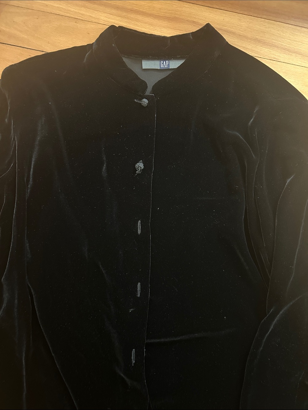90s GAP Black Velvet Button-Front Shirt Jacket